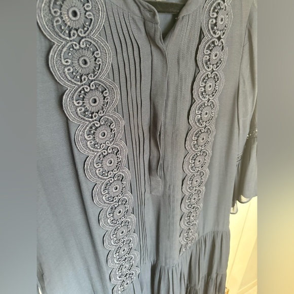 LOFT Navy Blue Embroidered Drop-Waist Dress – Size 12 – Dark Boho Beauty - Picture 8 of 14